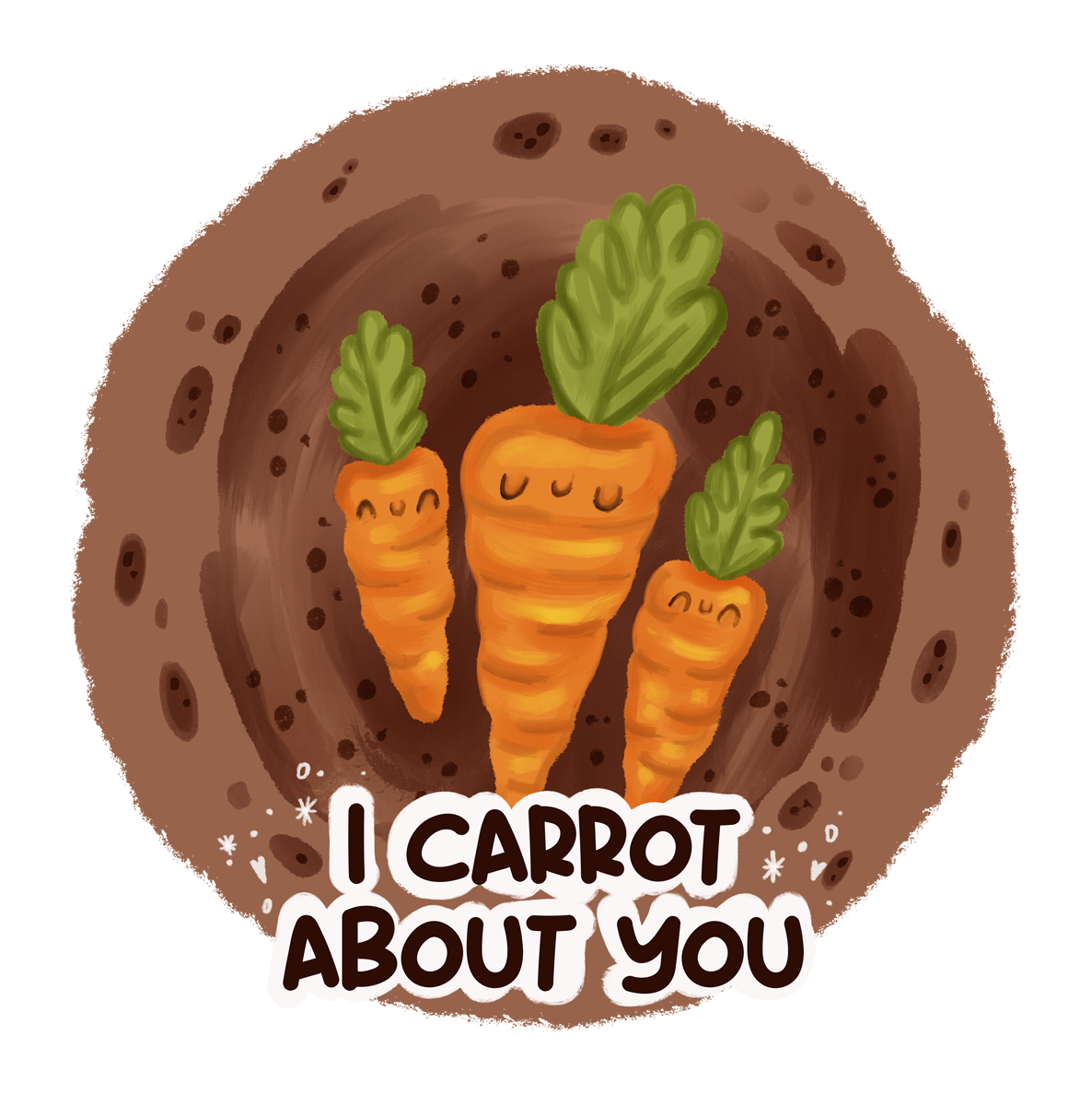 Cute smiling carrot with a little heart and the text I Carrot About You